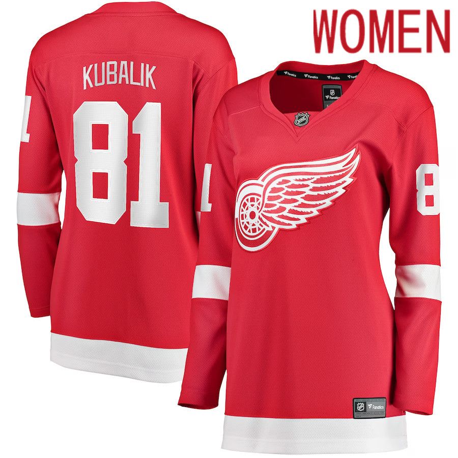 Women Detroit Red Wings #81 Dominik Kubalik Fanatics Branded Red Home Breakaway Player NHL Jersey